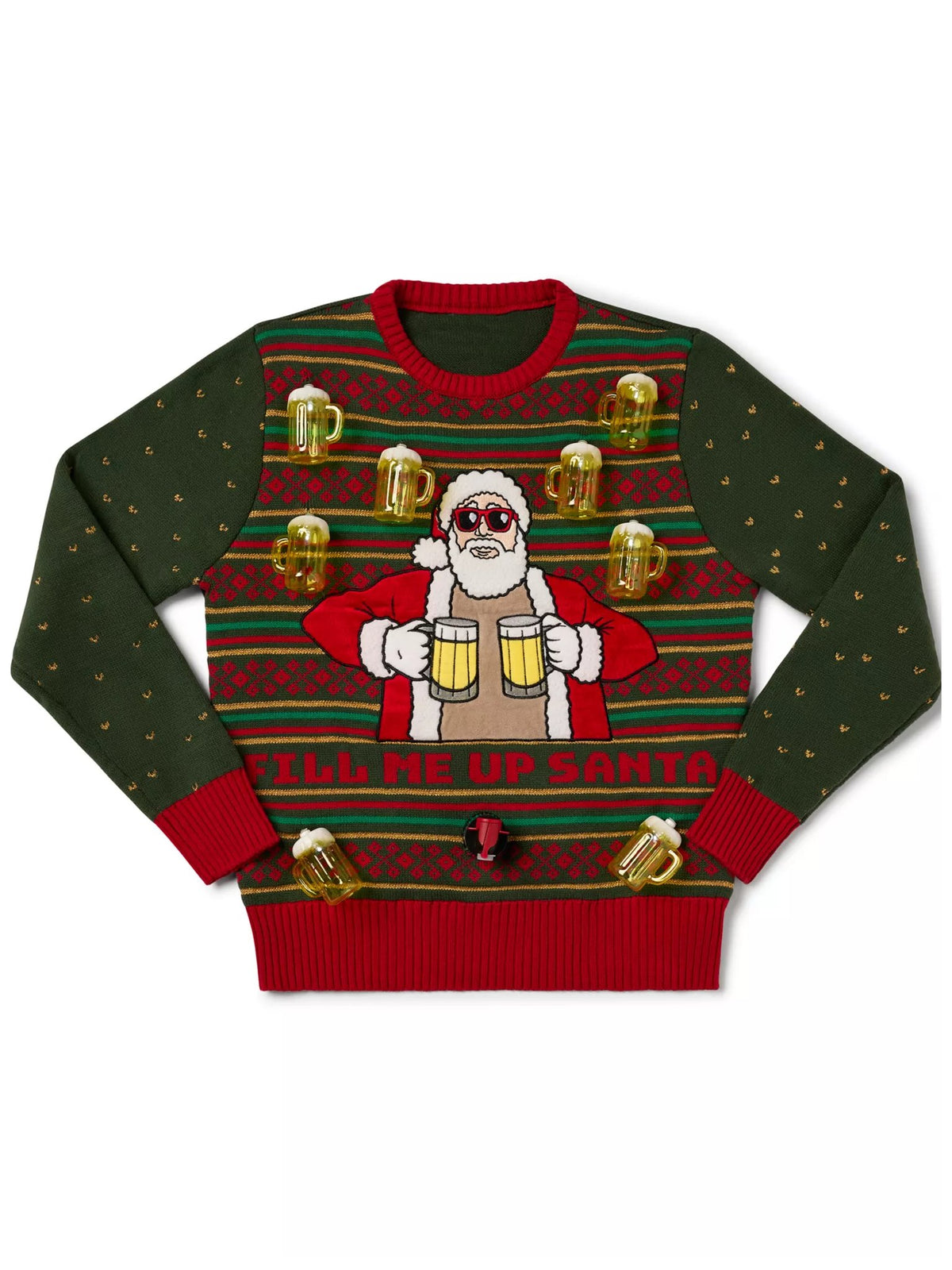 Men's Retro Light-Up Fill Me Up Santa Beverage Dispenser Christmas Print Sweater