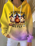 Tonight We Fly Witch Chicken Halloween Printed Casual Hoodies
