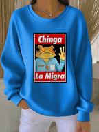 Women's Chinga La Migra Printed Knit Crew Neck Long-Sleeved Top