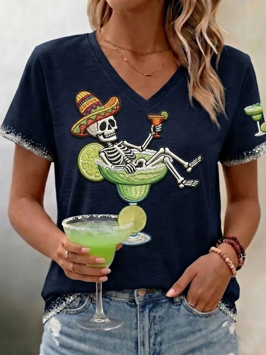Women's Casual Cinco De Mayo Print V Neck T-shirt