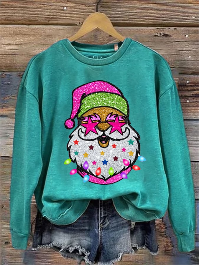 Women's Shiny Santa Print Sweatshirt