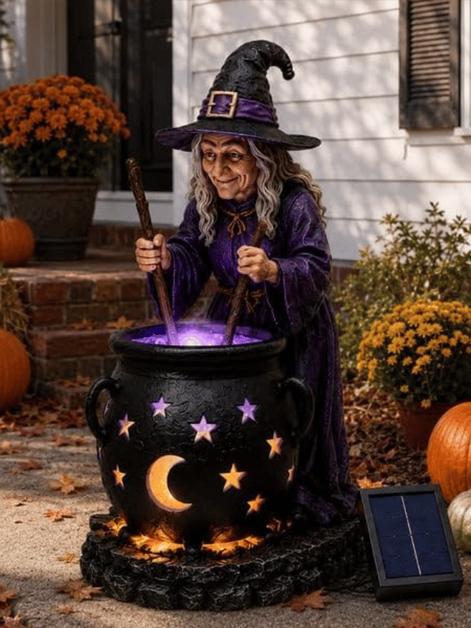 Halloween Witch Glowing Pot Solar Lamp Ornament