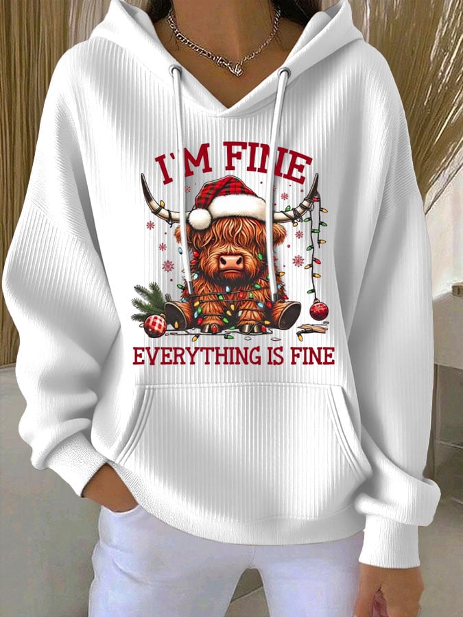 Women's Christmas Highland Cow Print Long Sleeve Top