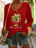Women's Casual Mele Kalikimaka Printed Long Sleeve T-Shirt