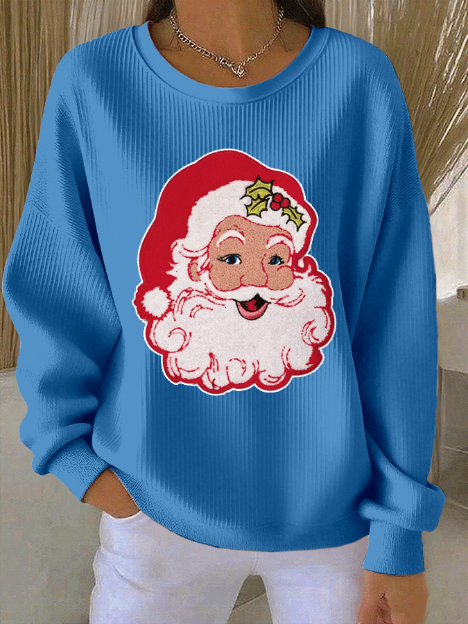 Women's Santa Claus Print Knitted Crew Neck Long Sleeve Top