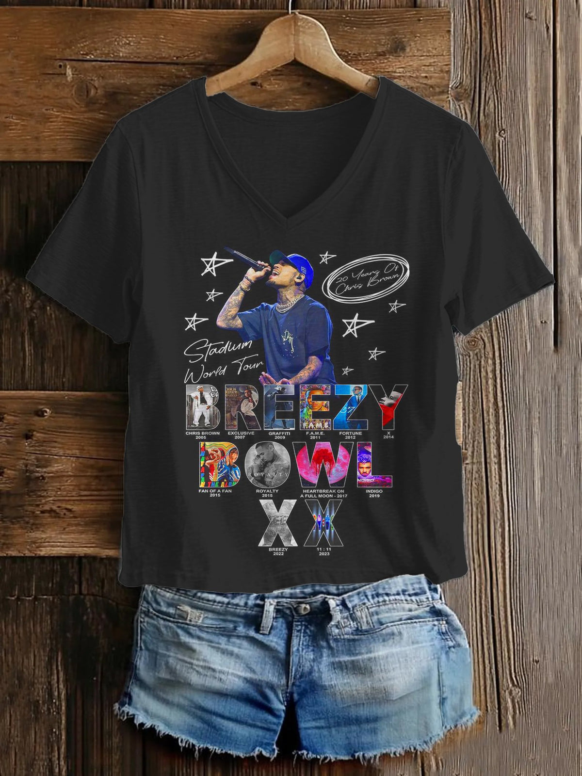 Women's Breezy Bowl XX Vintage Png Print V-Neck T-Shirt