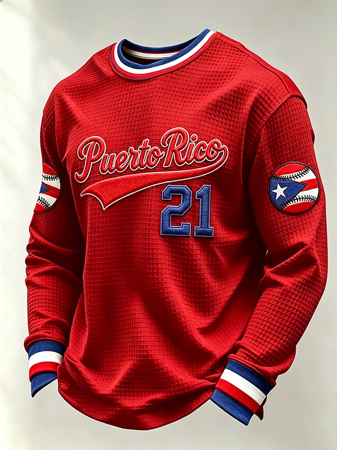 Men's Puerto Rico Baseball Print Long-Sleeve T-Shirt