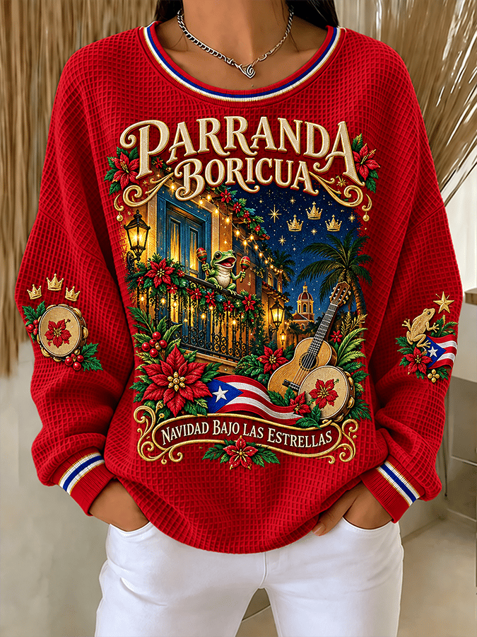 Women's Puerto Rico Christmas Printed Casual Sweatshirt