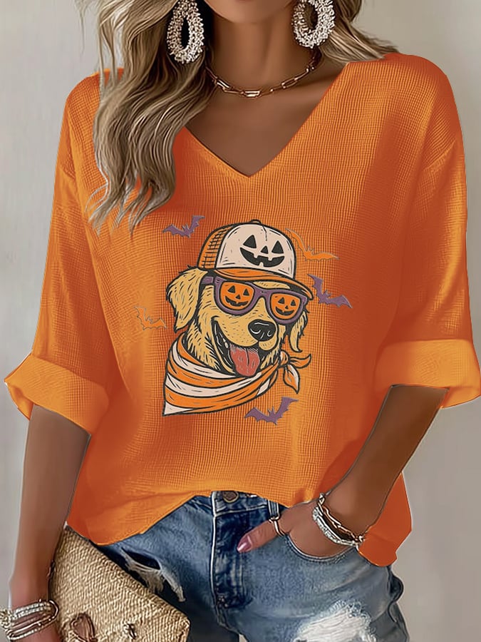 Golden Retriever Dog Halloween Art Printed Long Sleeve Top