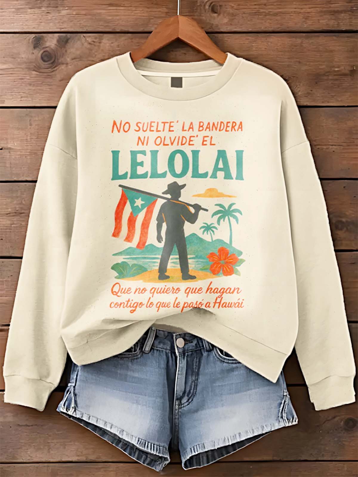 Puerto Rico Color Leisure Printed Long Sleeve Casual Top