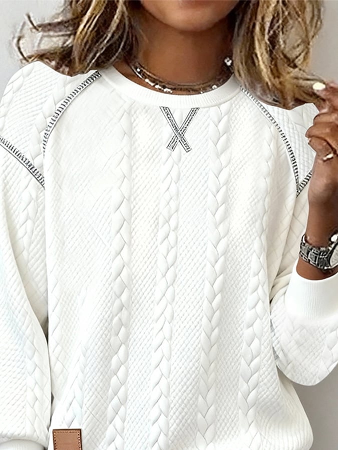 Women'S Casual Round Neck Jacquard Pullover Sweatshirt