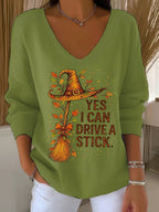 Women's Yes I Can Drive A Stick Print V Neck Sweater