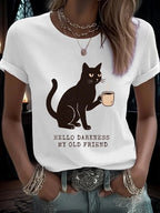 Women's Hello Darkness Halloween Print Round Neck T-Shirt
