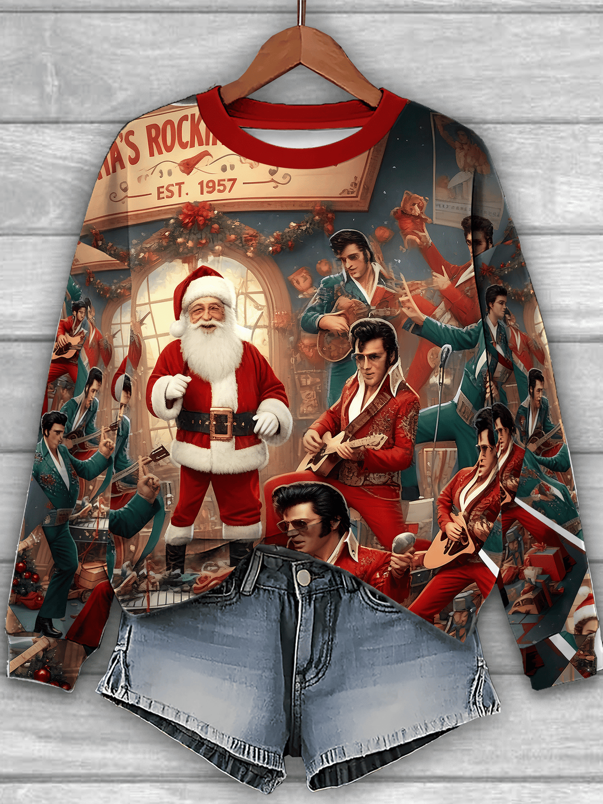 Merry Christmas King of Rock and Roll Printed Sweatshirt
