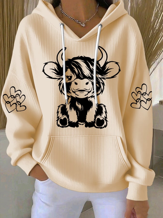 Women's Vintage Western Highland Cow Print Casual Hooded Sweatshirt