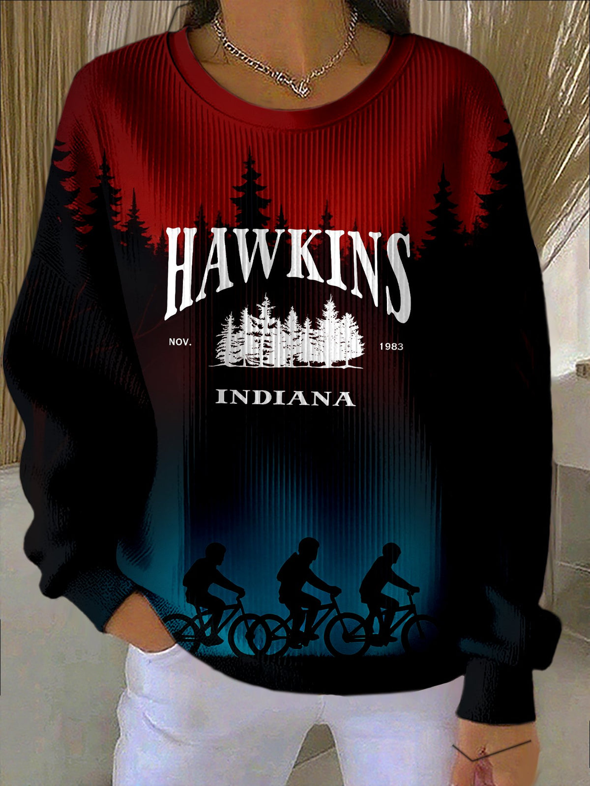 Merry Christmas Hawkins Indiana Printed Long Sleeve Top