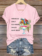V-Neck Retro Wrinkles Only Go Where Smiles Have Been Print T-Shirt
