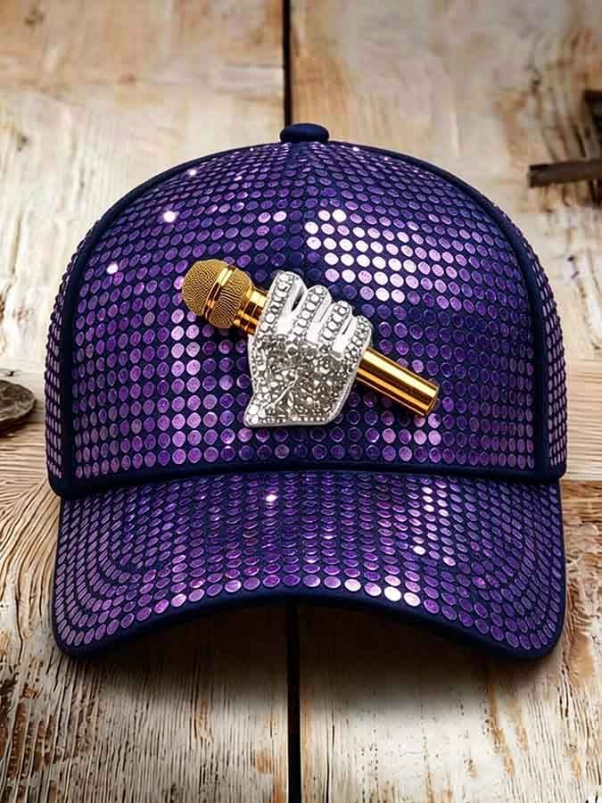 Unisex Retro Commemorative Baseball Cap: "King of Music" Faux-Sequin Print Edition