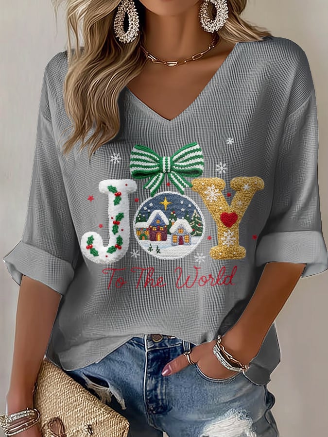Women's Casual Christmas Jesus Waffle T-shirt