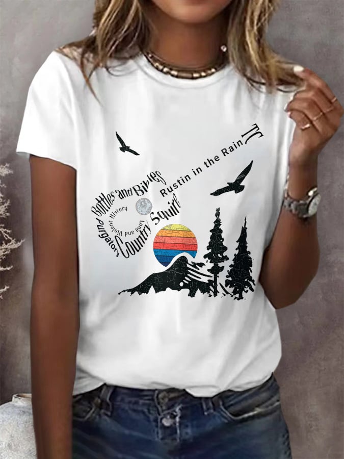 Women's Rustin In The Rain Print Round Neck T-Shirt