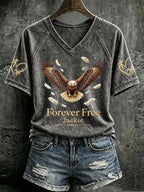 V Neck Retro Forever Free Jackie Print T-Shirt
