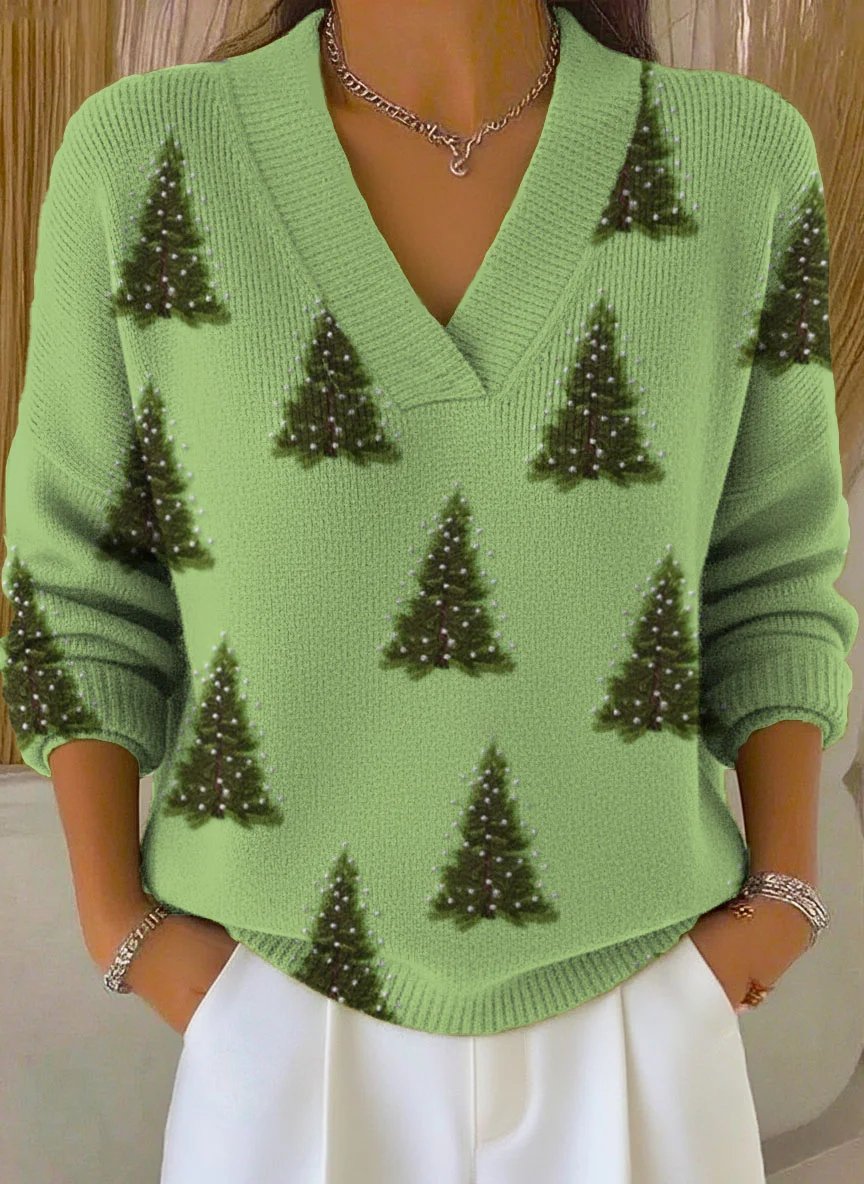 Women's Christmas Print Pullover Knit Top