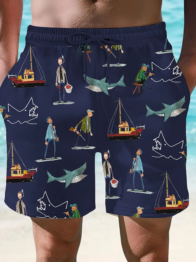 Men's Shark Art Casual Print Shorts