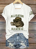 Women's Alligator Alcatraz Funny Florida Everglades Dark Humor Print T-Shirt