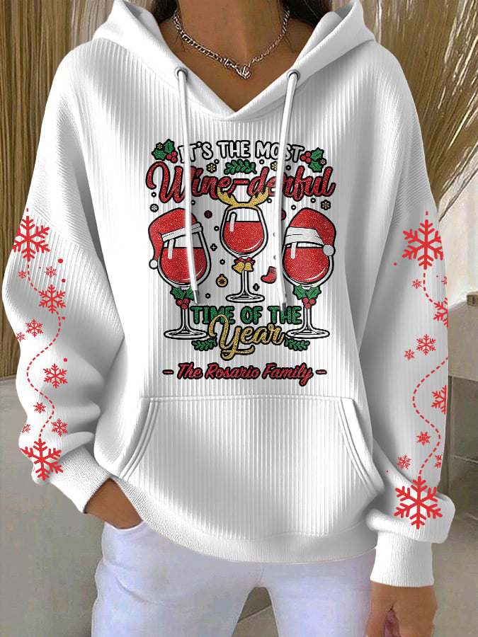 Women's Casual It's The Most Wine-Derful Time Of The Year Textured Thickened Hoodie