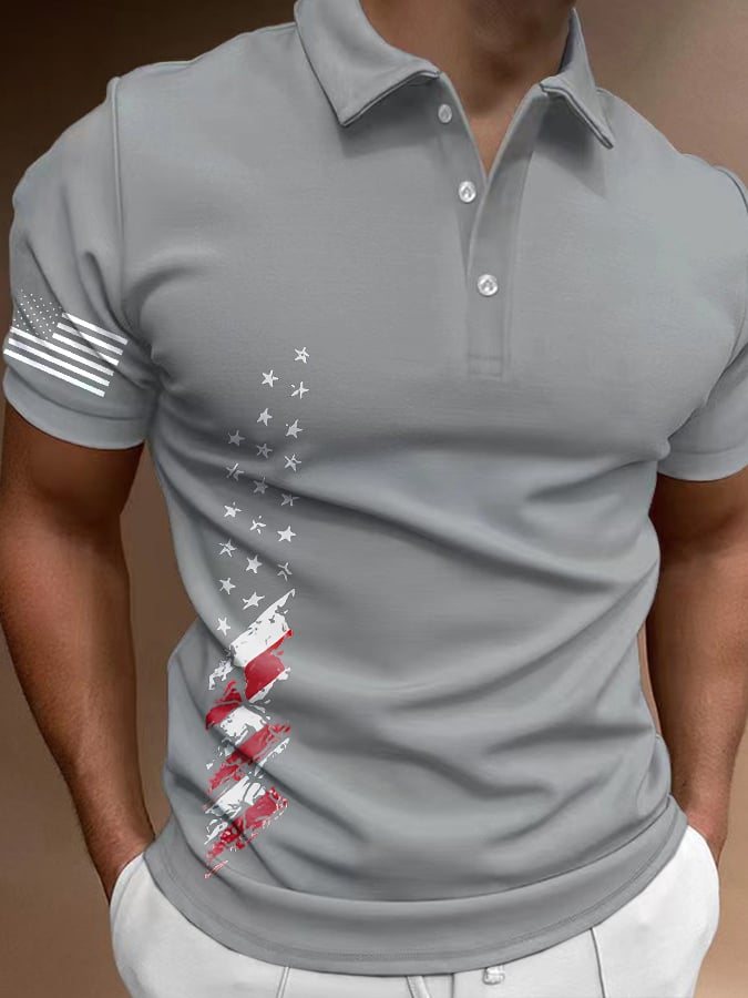 Men's Retro Flag Print Casual  Polo Shirt