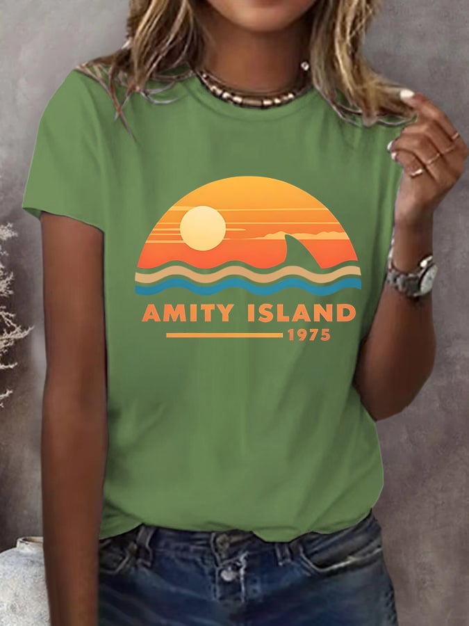 Women's Amity Island 1975 Printed Short-Sleeved T-Shirt