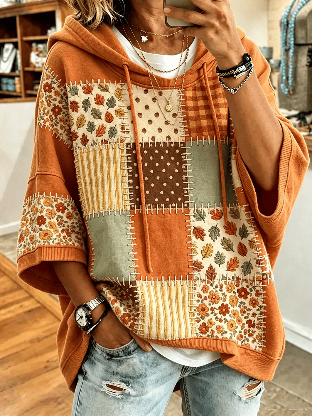 Women's Fall Patchwork Art Hoodie