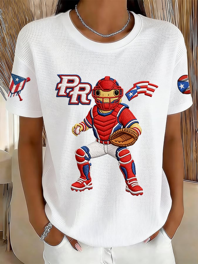 Women's Retro Baseball  Print T-Shirt