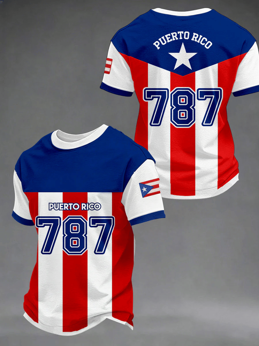 Men's Puerto Rico Baseball Print Casual T-shirt