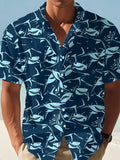 Men's Casual Great White Shark Print Waffle Vacation Shirt