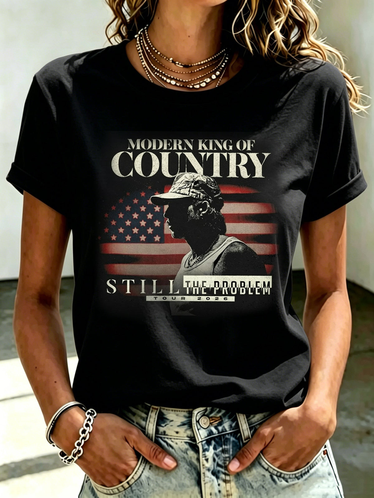Women's Music-Print Casual Crew-Neck Top