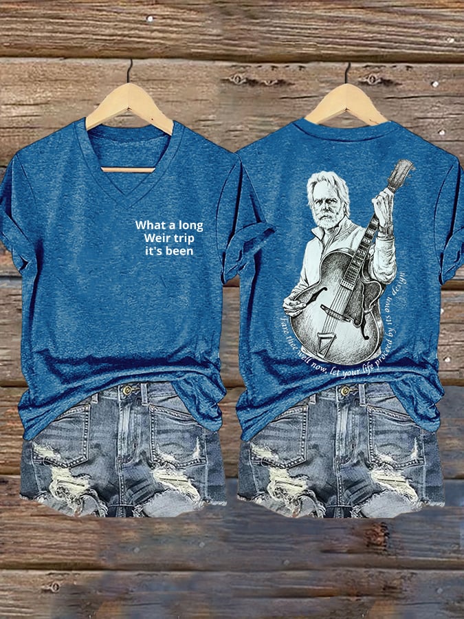 Women's Vintage Rock Tribute Print V Neck T-shirt