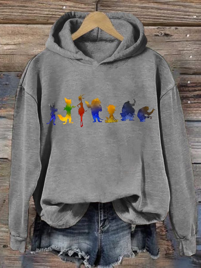 Retro Animals Print Hoodie