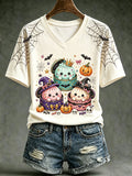 Women's Halloween art-print casual T-shirt