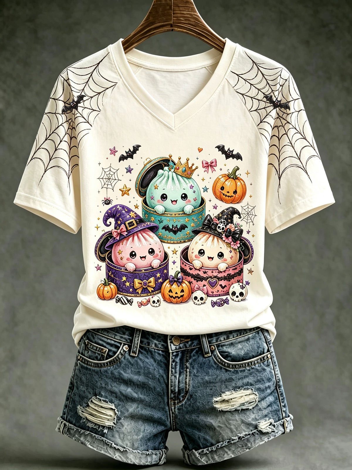 Women's Halloween art-print casual T-shirt