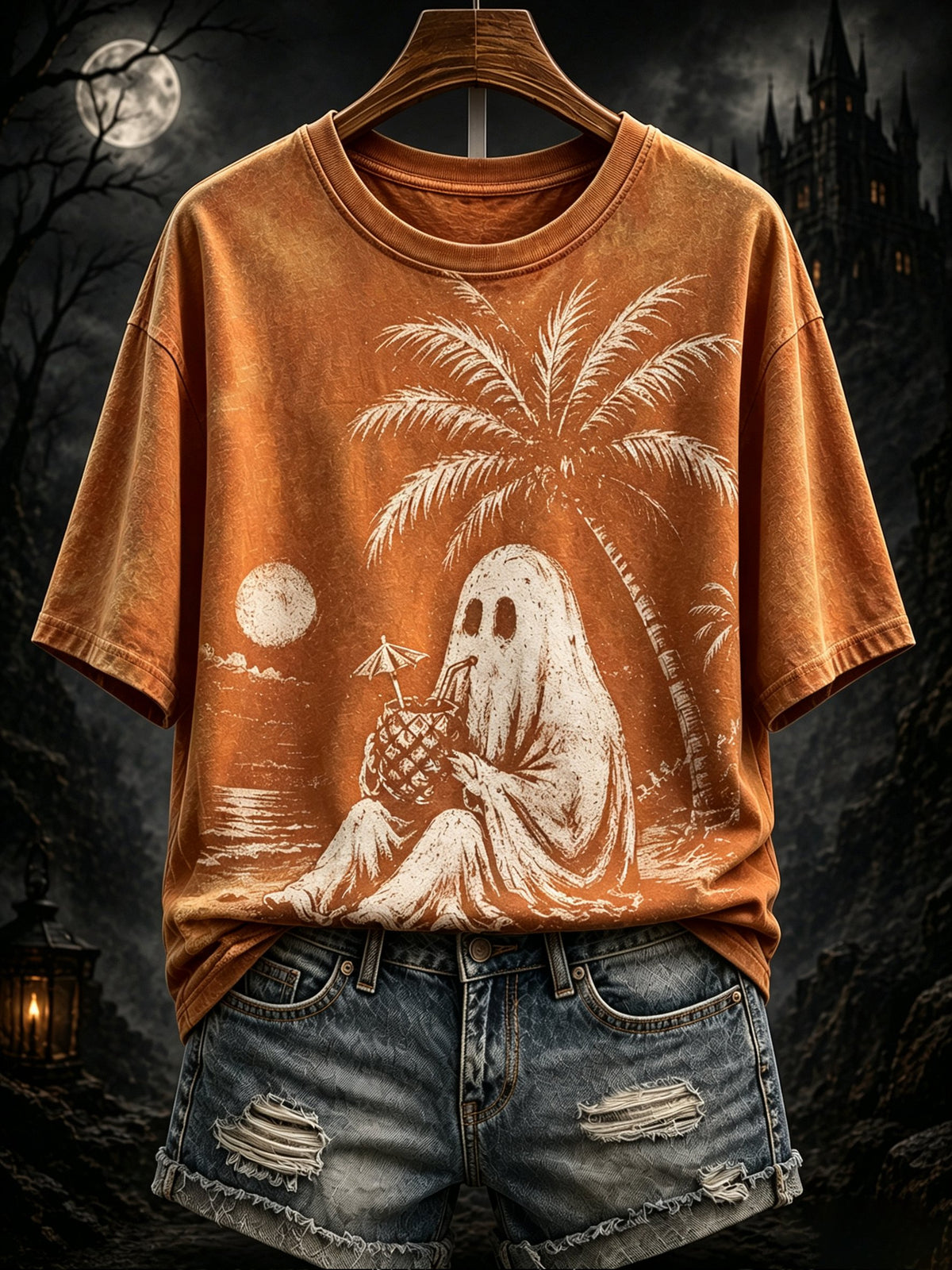 Women's Retro Distressed Summer Halloween Print Top