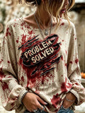 Women's Retro Problem Solved Bloody Bloodstain Print Long-Sleeve T-Shirt