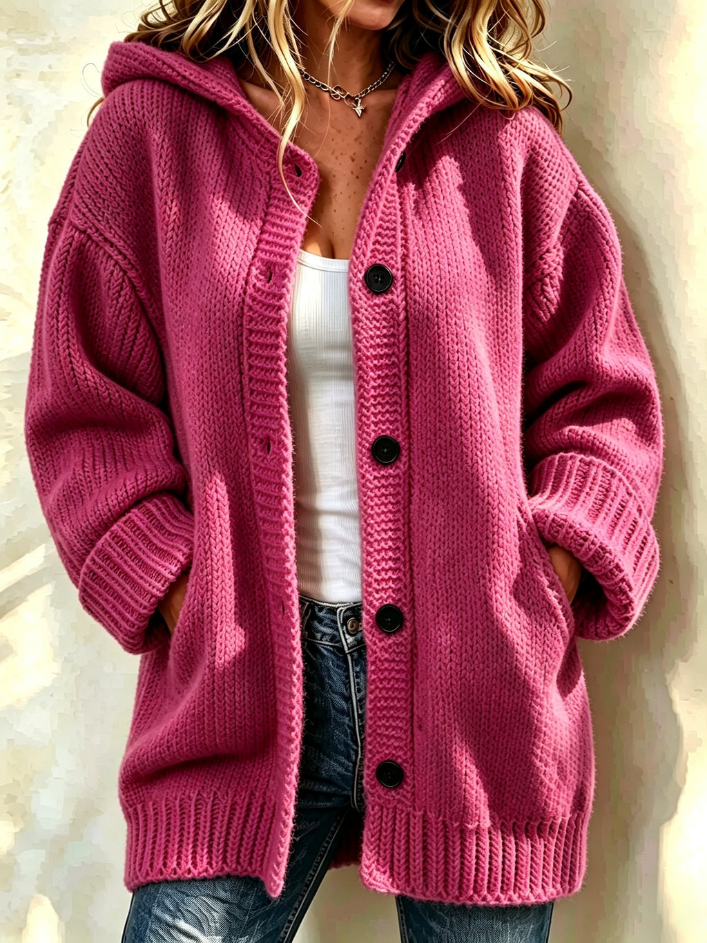 Women's Casual Printed Knitted Fabric Plush Jacket Cardigan