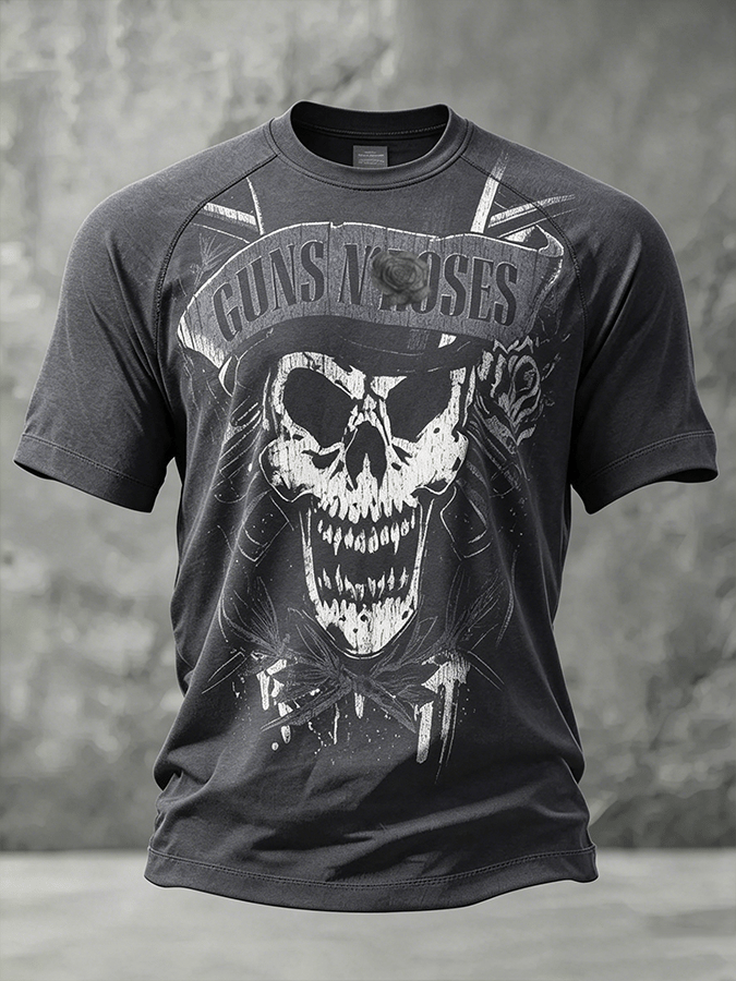 Men's American Hard Rock Band Tour Crew-Neck Short-Sleeve Printed T-Shirt