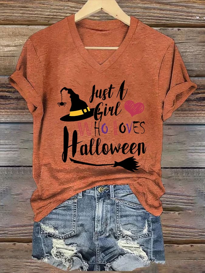 Women's Just a Girl Who Loves Halloween print casual T-shirt