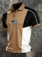 Men's Retro Patriotic Color-Block Short-Sleeve Polo Shirt