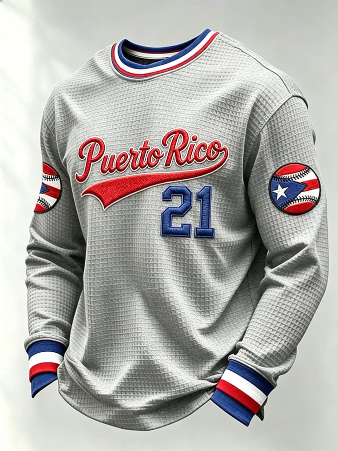 Men's Puerto Rico Baseball Print Long-Sleeve T-Shirt