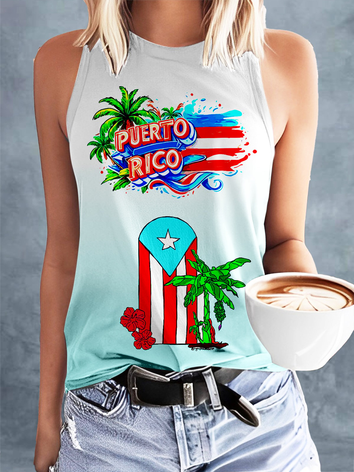 Puerto Rico Tags Landscape Color Print Casual Vest