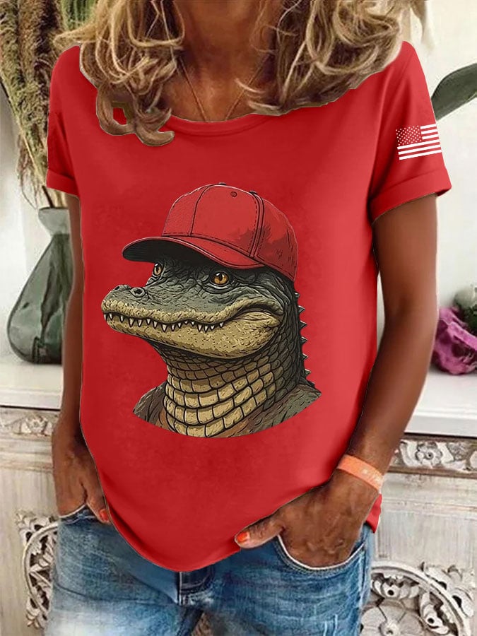 Women's Alligator Alcatraz Printed Round Neck T-Shirt