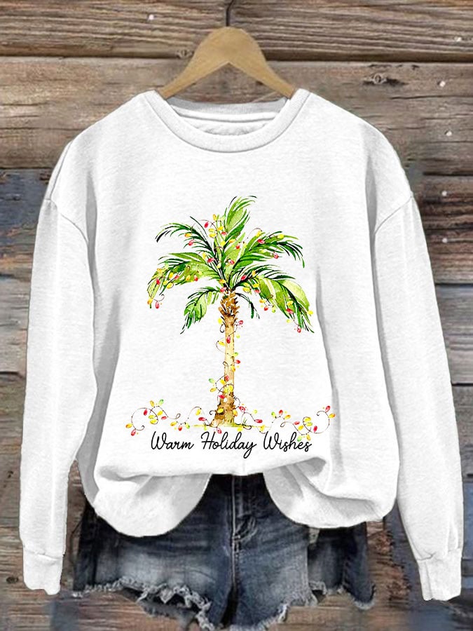 Women's Christmas Palm Tree Print Casual Sweatshirt